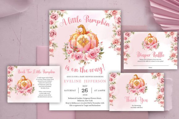 Download Pink and Gold Pumpkin Baby Shower Invite - Premium Resources