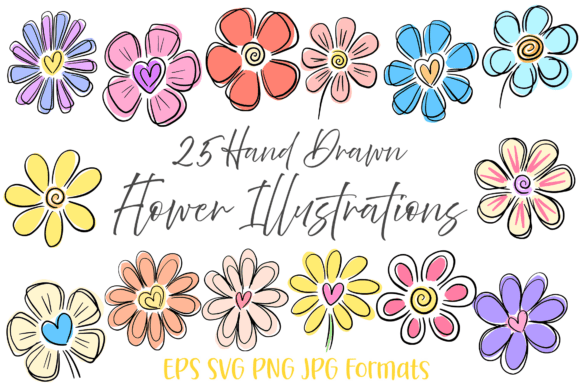 Download 25 Heart Doodle Hand Drawn Flowers Flora - Drawn Collection
