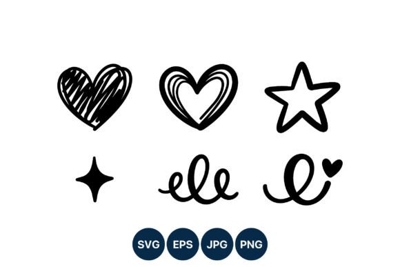 Download Hand Drawn Hearts Stars Swirls Vector - Drawn Collection